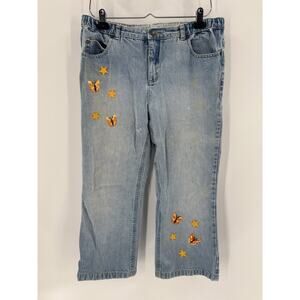 Lands' End Y2K Jeans Womens 16 Blue Cropped Capris Butterfly Star Embroidered